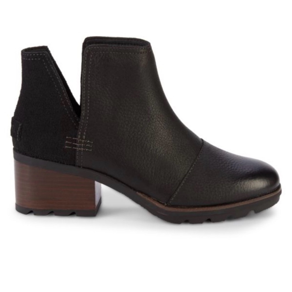 Sorel Cate cut-out black suede and pebbled leather ankle booties